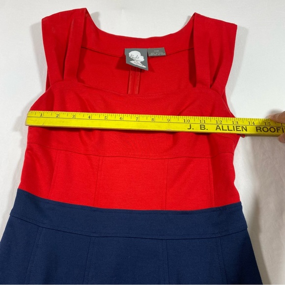Anthropology Dress Women’s Small Mini sleeveless square neck Pockets Red Blue - Picture 7 of 11
